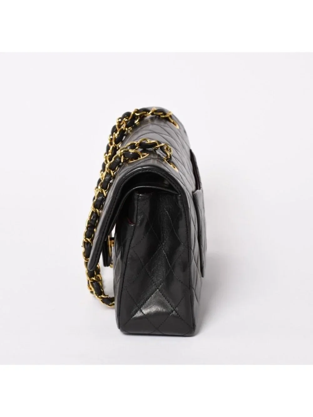 Chanel Quilted 25 Double Flap Chain Shoulder Bag Lambskin CC Logo Black